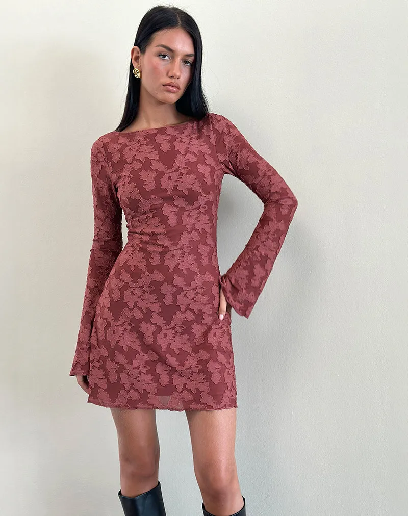 Sevila Dress in Maroon Burnout Mesh sold by Motel Rocks