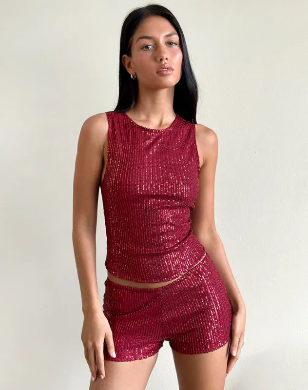 Hala Top in Drape Mini Sequin Maroon sold by Motel Rocks