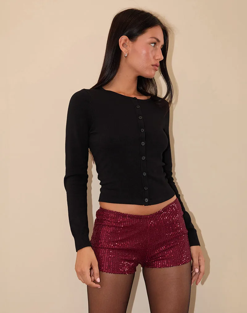 Erna Micro Shorts in Drape Mini Sequin Maroon sold by Motel Rocks