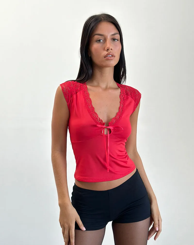 Livina Top in Slinky Jersey Lace Red sold by Motel Rocks
