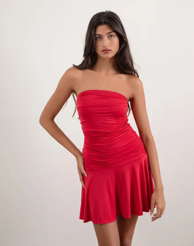 Yasmin Bandeau Mini Dress in Slinky Red sold by Motel Rocks