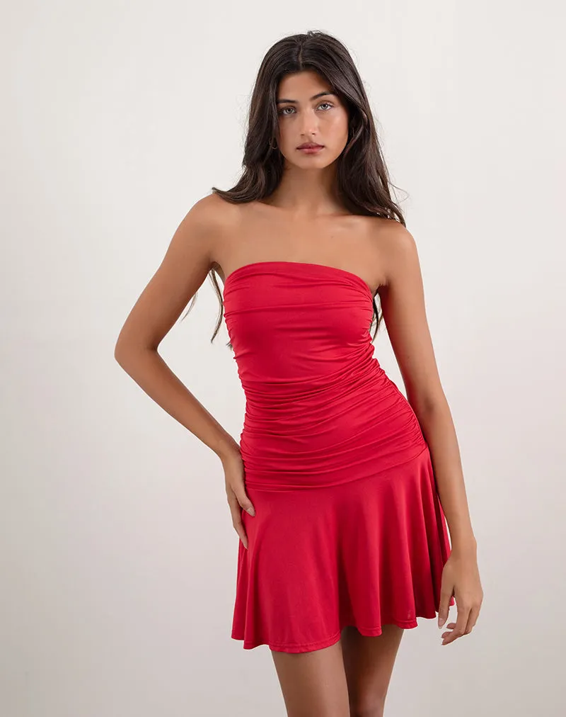 Yasmin Bandeau Mini Dress in Slinky Red sold by Motel Rocks