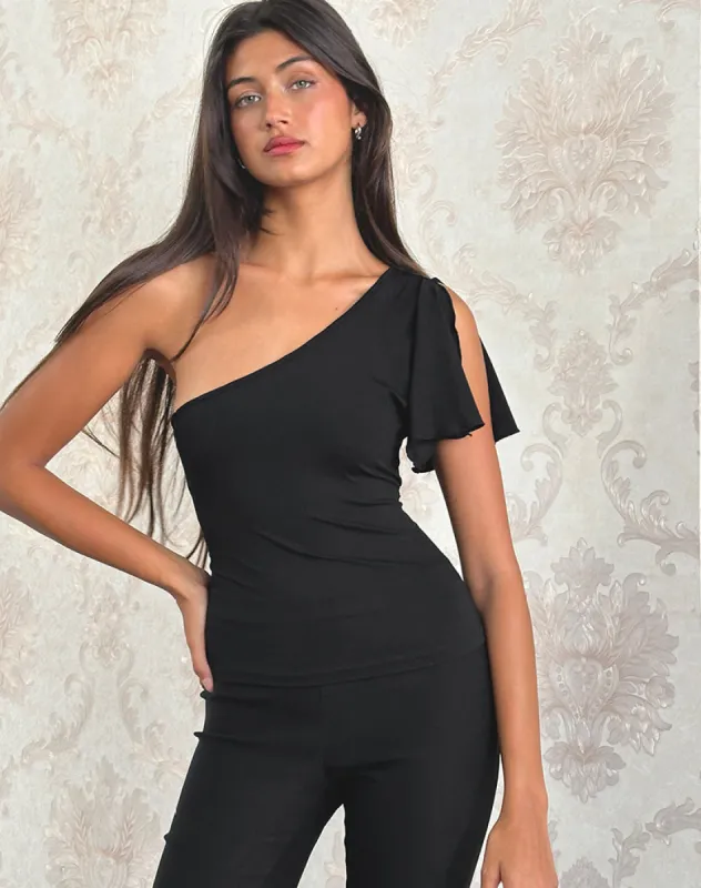 Kaffa One Shoulder Top in Jersey Black made by Motel Rocks