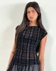 Nova Top in Tonal Check Flock Black sold by Motel Rocks