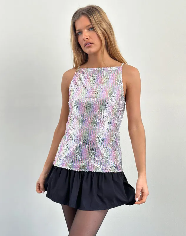Damske Vest Top in Clear Sequin Iridescent sold by Motel Rocks