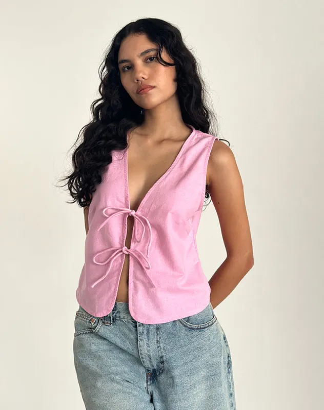 Kayve Tie Front Top in Flamingo Pink sold by Motel Rocks
