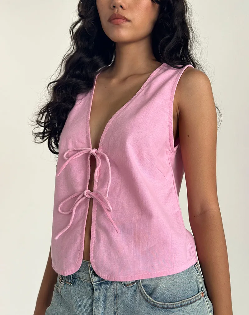 Kayve Tie Front Top in Flamingo Pink sold by Motel Rocks product image thumbnail 2