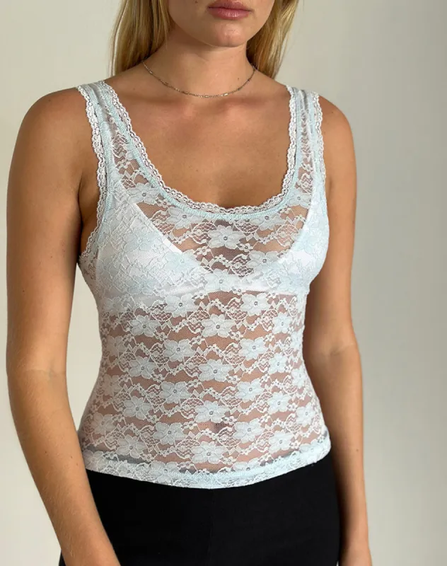 Tahoa Top in Orchid Lace Light Blue sold by Motel Rocks
