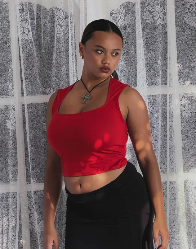 Jinsu Crop Top in Adrenaline Red sold by Motel Rocks