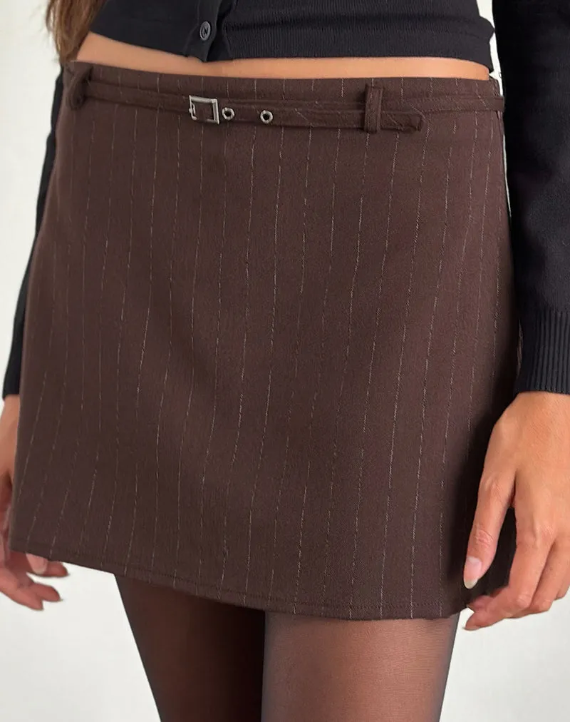 Kaimar Mini Skirt in Pinstripe Brown Tailoring sold by Motel Rocks product image thumbnail 5