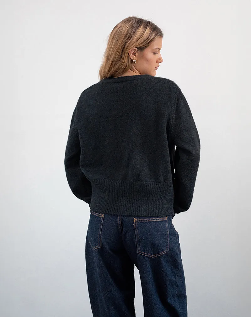 Acera Knitted Cardigan in Black with Silver Flower Buttons sold by Motel Rocks product image thumbnail 4