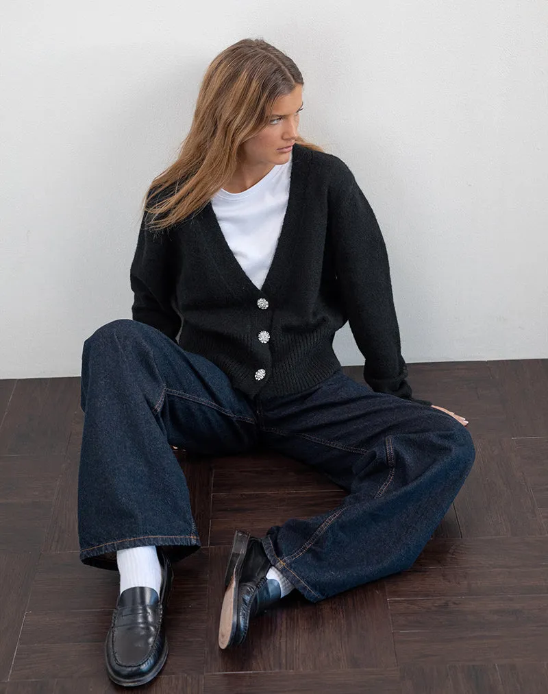 Acera Knitted Cardigan in Black with Silver Flower Buttons sold by Motel Rocks product image thumbnail 3