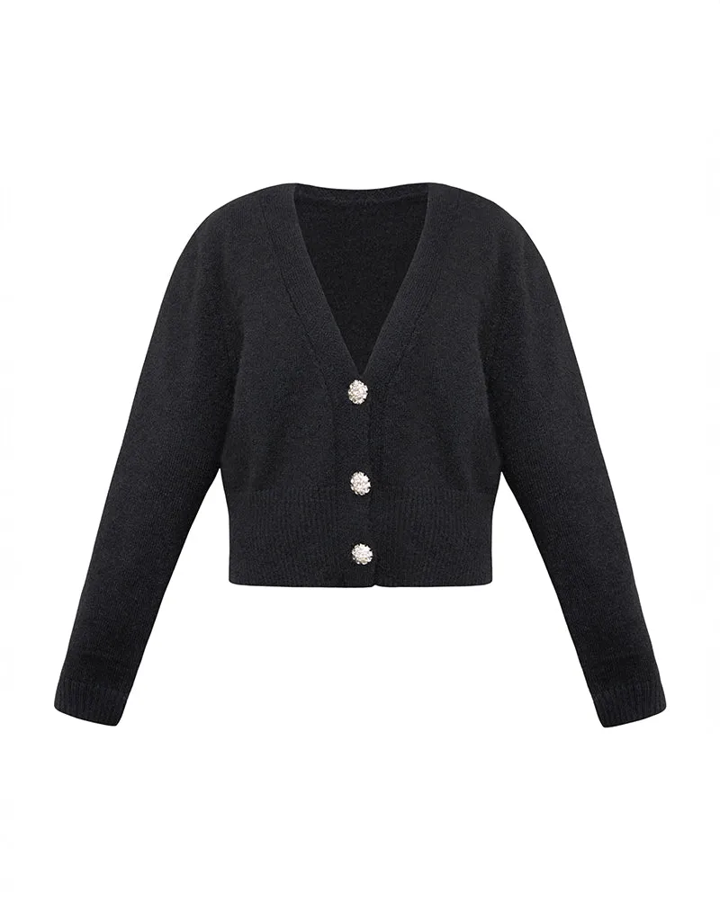 Acera Knitted Cardigan in Black with Silver Flower Buttons sold by Motel Rocks product image thumbnail 5