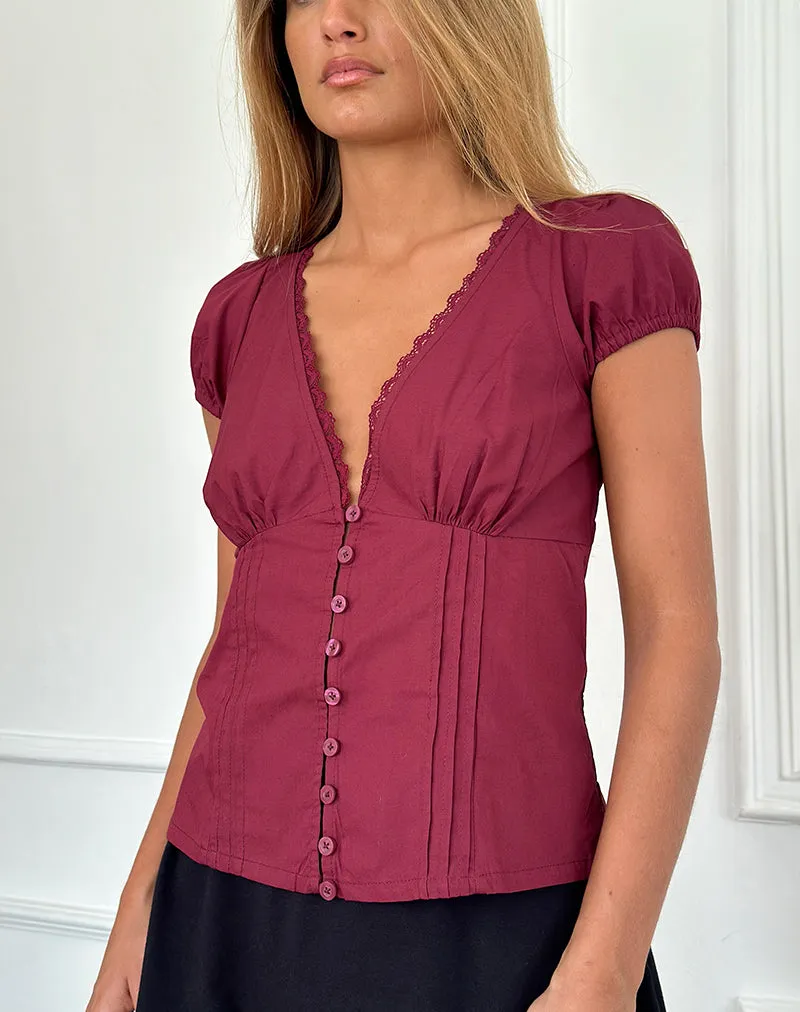 Ilias Corset Top in Poplin Burgundy sold by Motel Rocks product image thumbnail 5