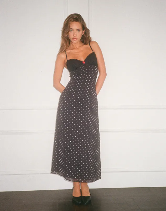 Wilonna Maxi Dress in Basic Polka Black Chiffon sold by Motel Rocks