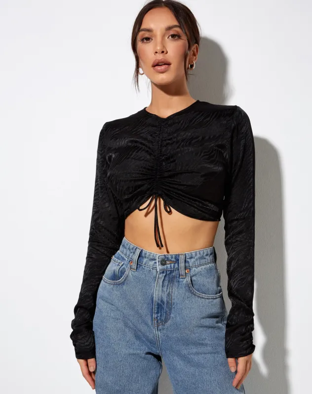 Rean Crop Top in Satin Zebra Black sold by Motel Rocks