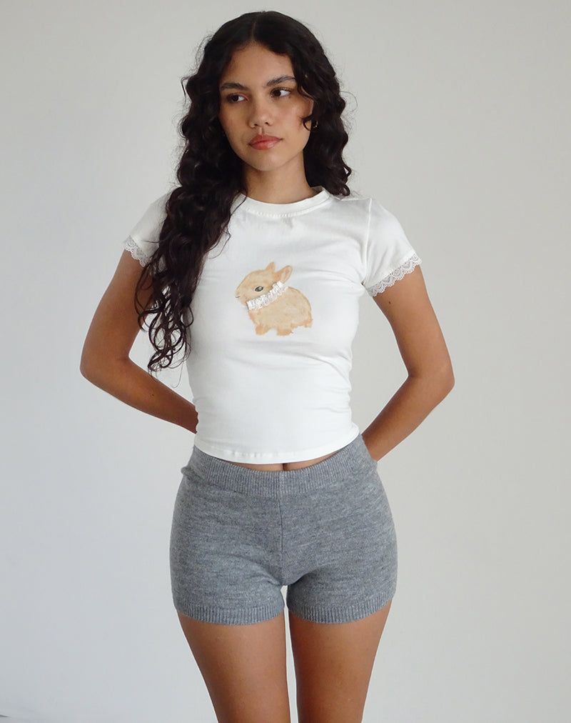 Izzy Baby Tee in Off White with Rabbit Print sold by Motel Rocks product image thumbnail 2