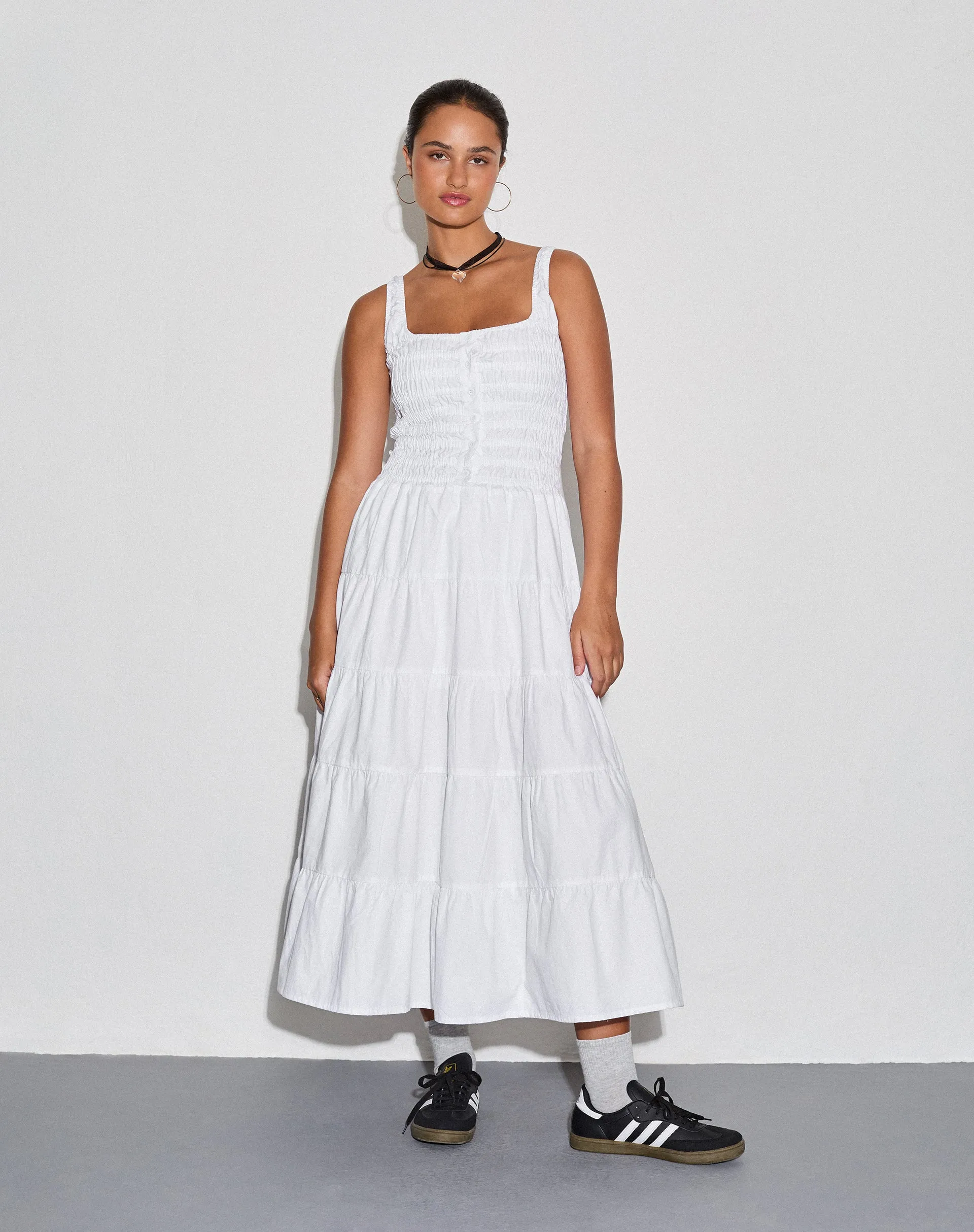 Koizumi Tiered Maxi Dress in Poplin White sold by Motel Rocks product image thumbnail 2