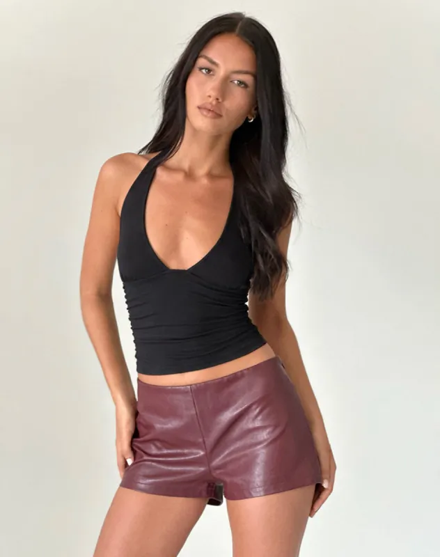 Sanne Hot Pants in PU Burgundy sold by Motel Rocks