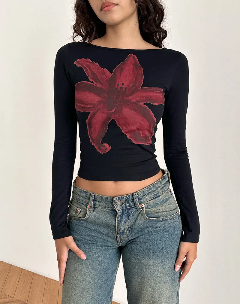 Amabon Long Sleeve Top in Black with Burgundy Painted Flower sold by Motel Rocks product image thumbnail 2