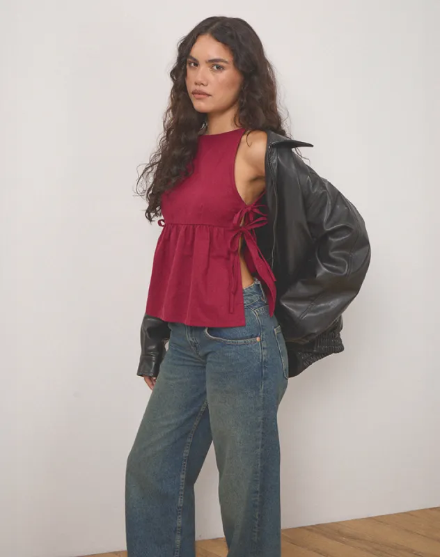 Palsi Tie Side Top in Burgundy sold by Motel Rocks