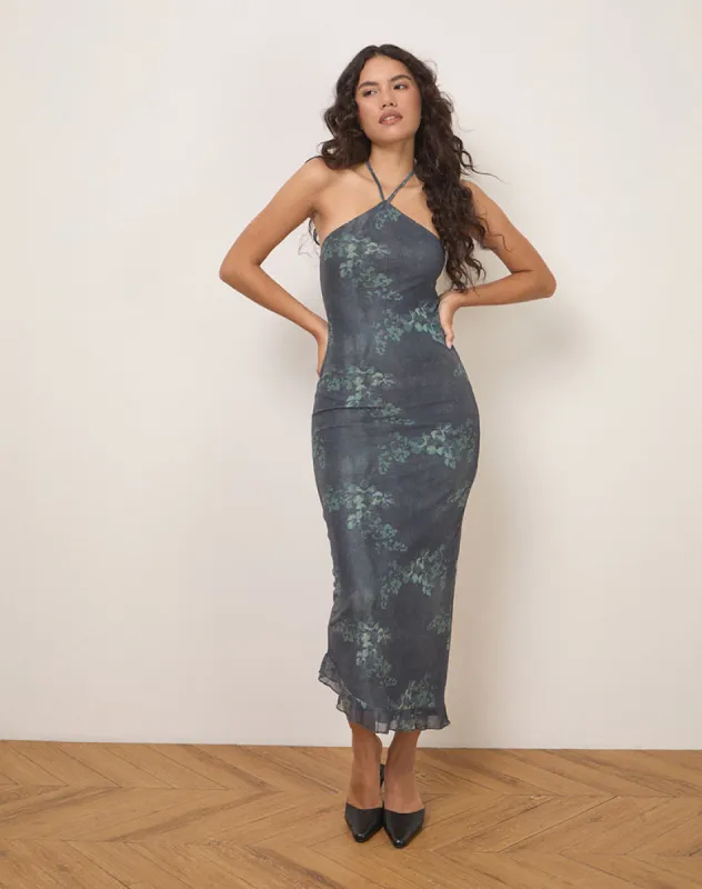 Ribka Midi Dress in Faded Botanical Green sold by Motel Rocks