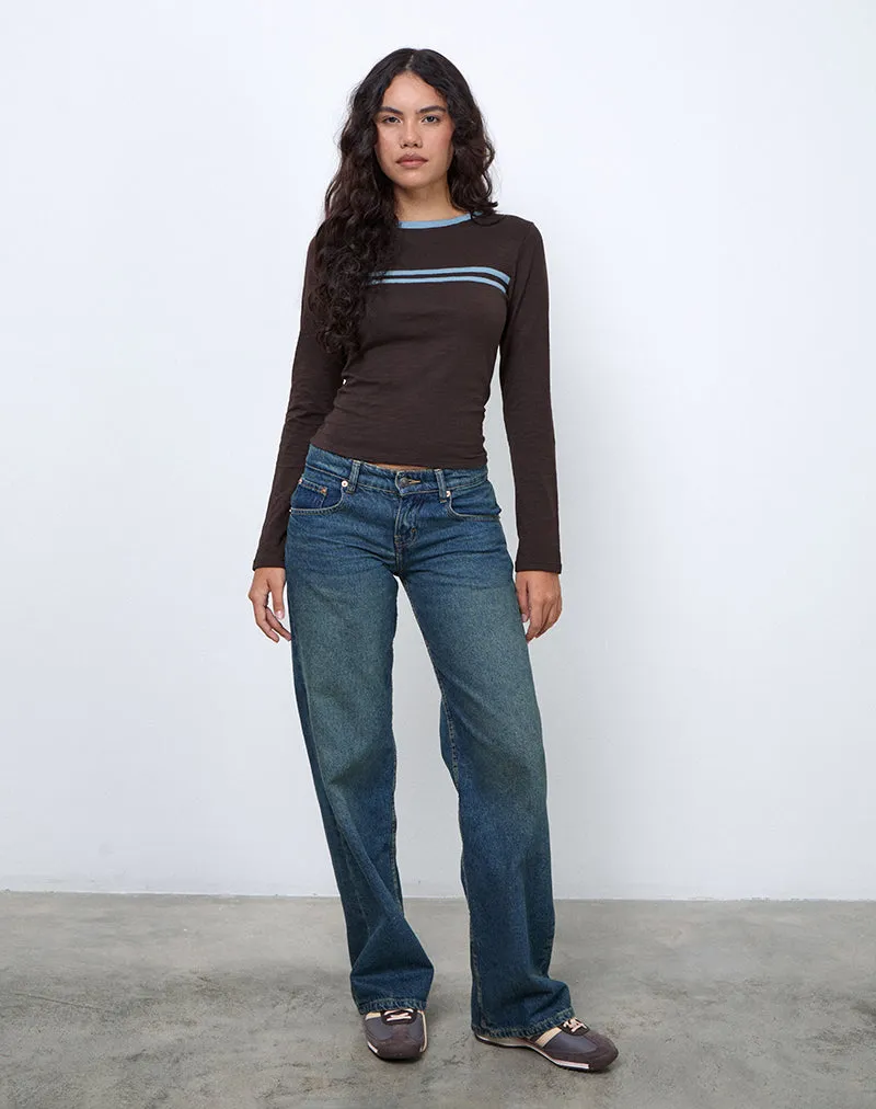 Bonjita Long Sleeve Top in Chocolate Brown with Ash Blue Two Stripe Binding sold by Motel Rocks product image thumbnail 4