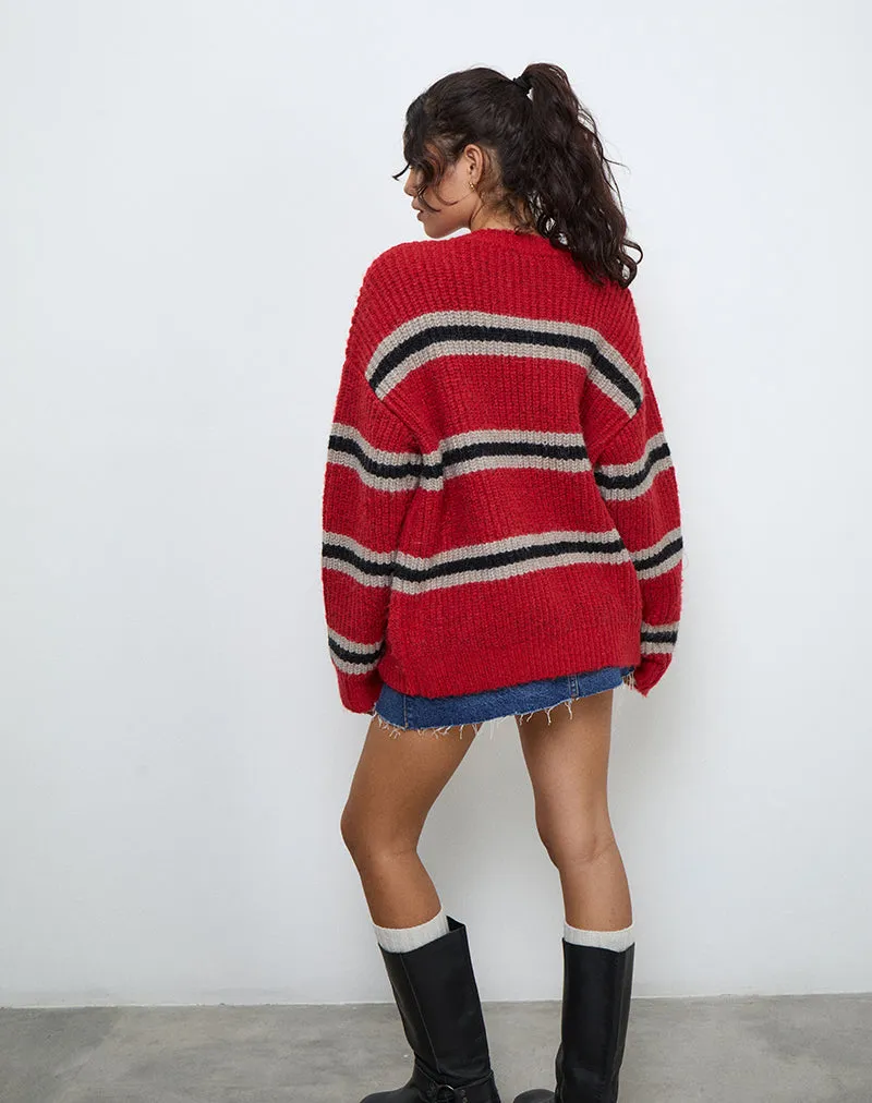 Lunet Knitted Jumper in Red and Black Stripe sold by Motel Rocks product image thumbnail 3