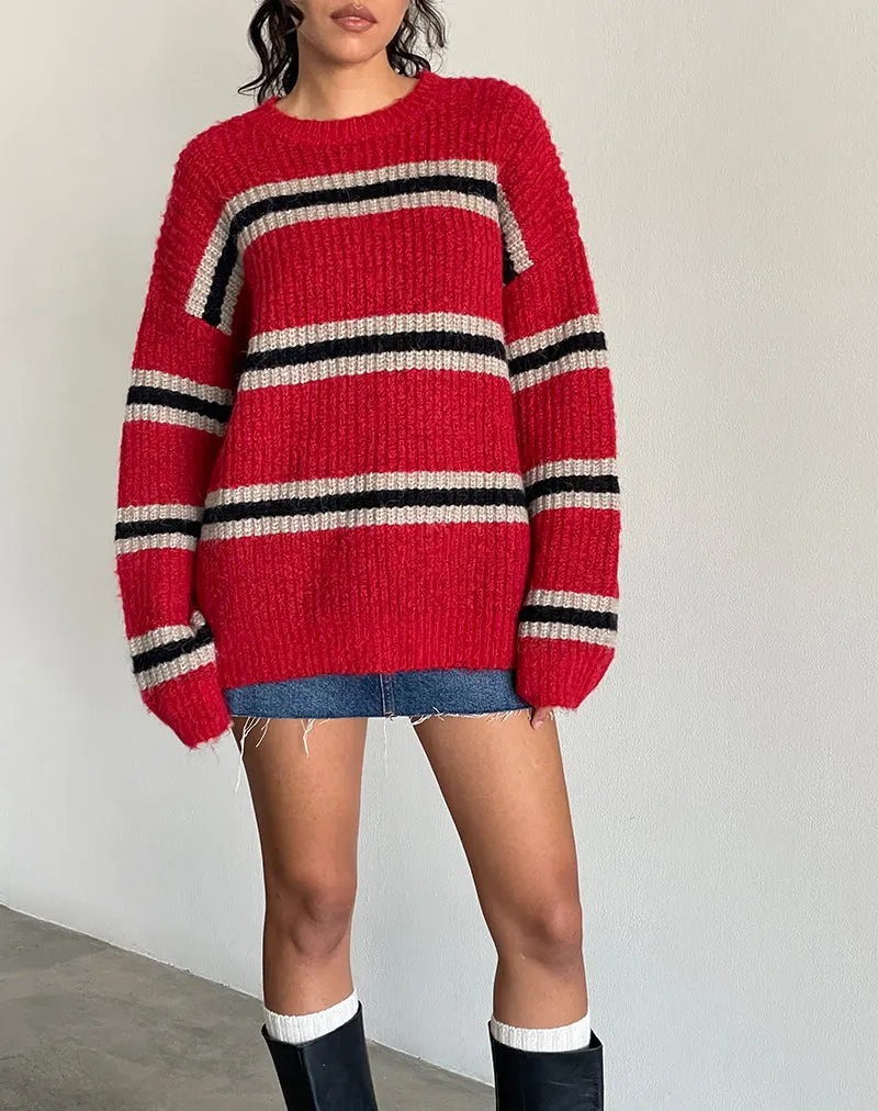 Lunet Knitted Jumper in Red and Black Stripe sold by Motel Rocks product image thumbnail 2