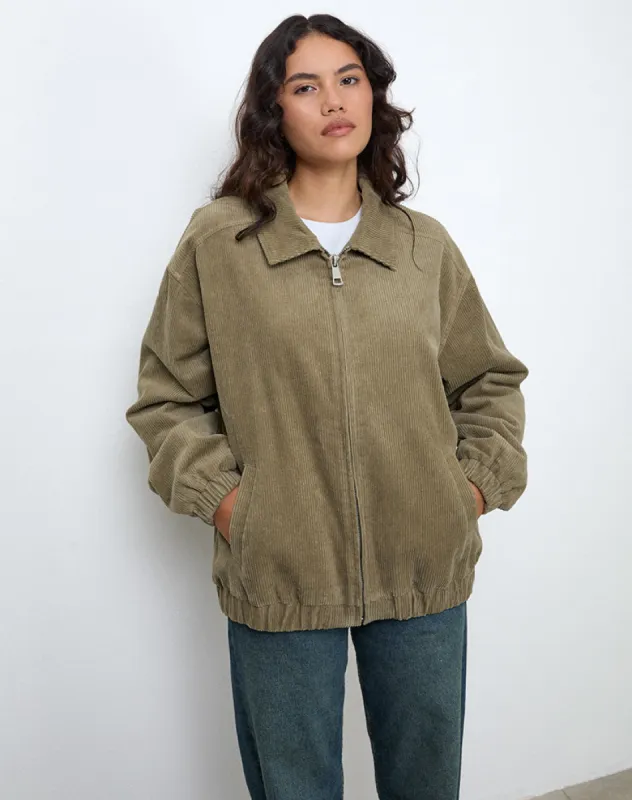 Cavita Jacket in Cord Artichoke Green sold by Motel Rocks