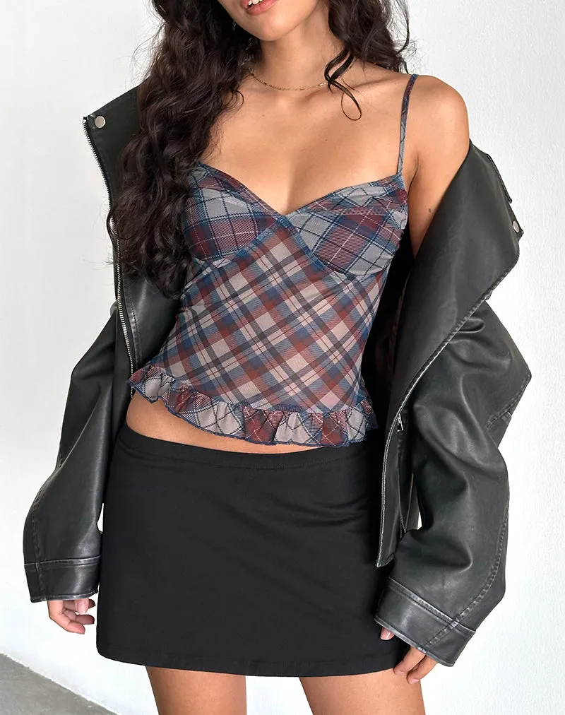 Zeina Cami Top in Diagonal Check Navy sold by Motel Rocks