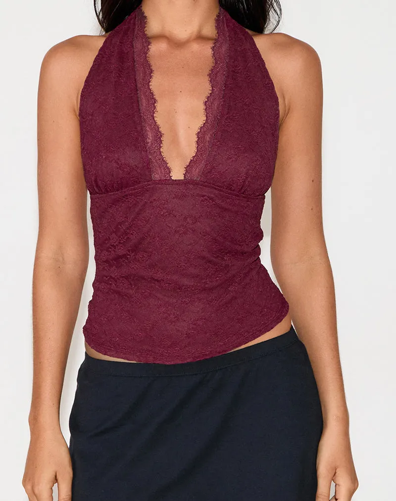 Matua Halter Top in Clover Lace Maroon sold by Motel Rocks product image thumbnail 4