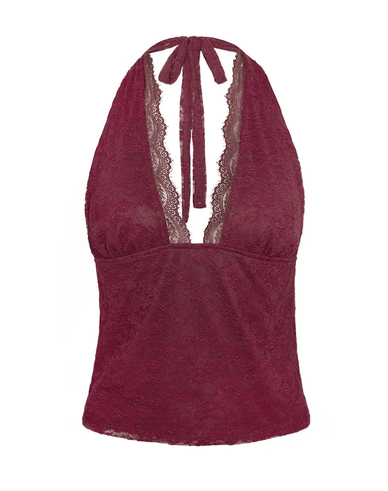 Matua Halter Top in Clover Lace Maroon sold by Motel Rocks product image thumbnail 5