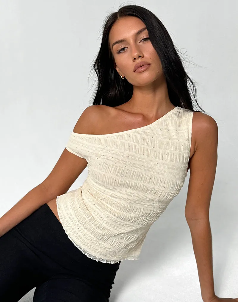 Tamia Asymmetric Top in Sequin Mesh Ivory sold by Motel Rocks product image thumbnail 4