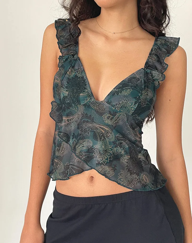 Kajari Top in Tonal Paisley Blue sold by Motel Rocks product image thumbnail 5