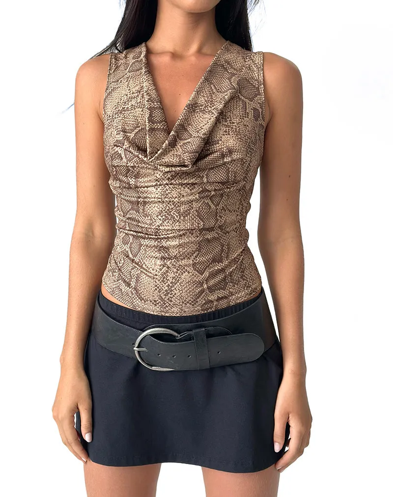 Rexine Cowl Neck Top in Brown Snake Print sold by Motel Rocks product image thumbnail 2