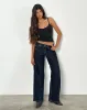 Low Rise Parallel Jeans in Indigo with Contrast Stitch sold by Motel Rocks