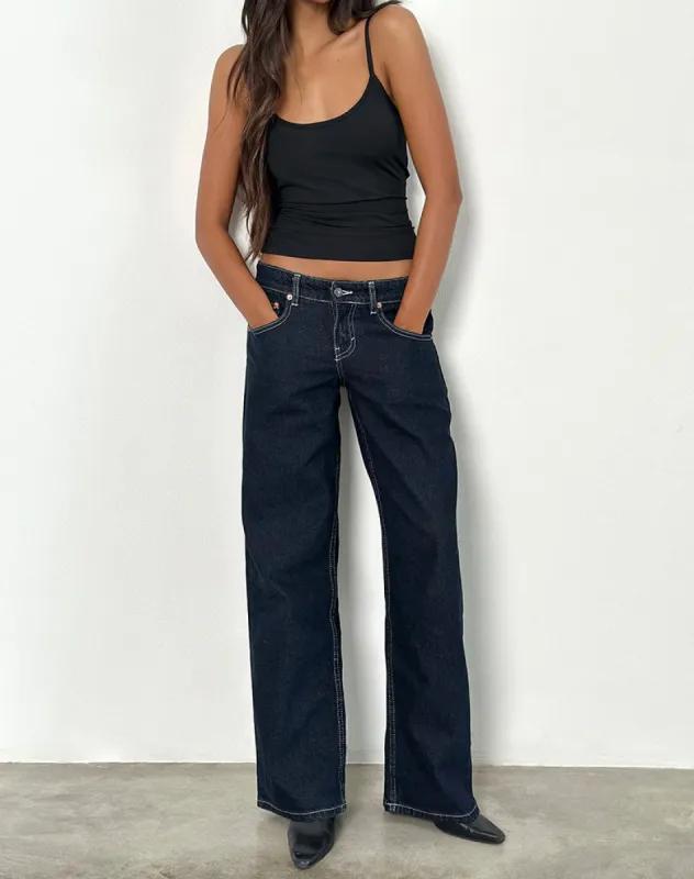 Low Rise Parallel Jeans in Indigo with Contrast Stitch sold by Motel Rocks