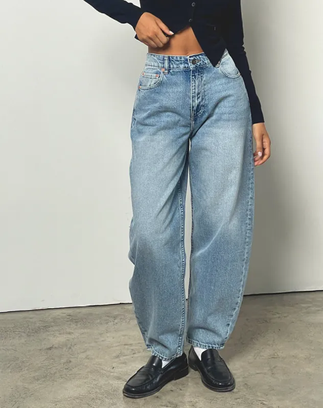 High Rise Barrel Jean in Bleu sold by Motel Rocks