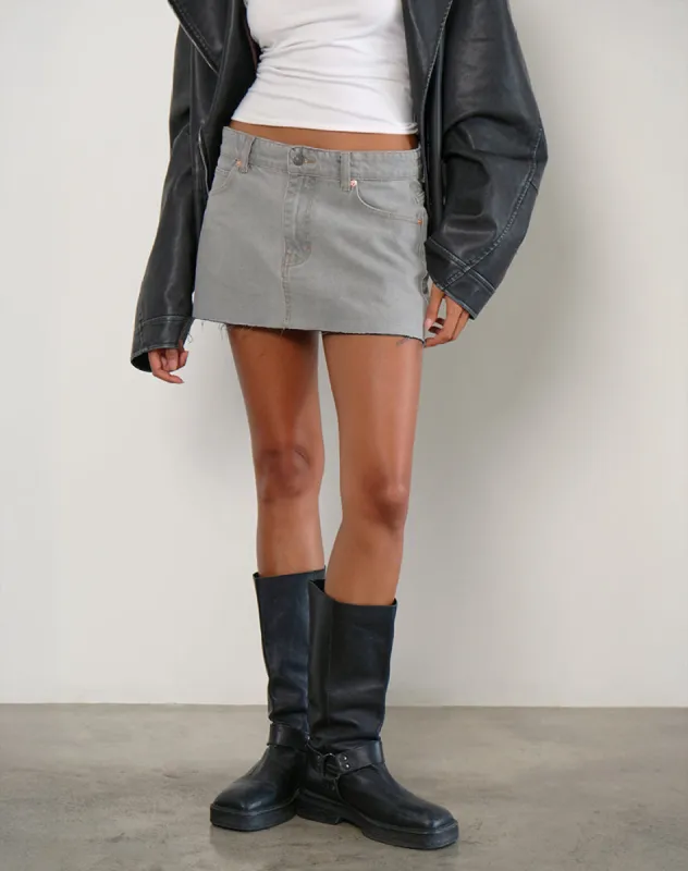 Denim Raw Hem Mini Skirt in Grey Bleach sold by Motel Rocks
