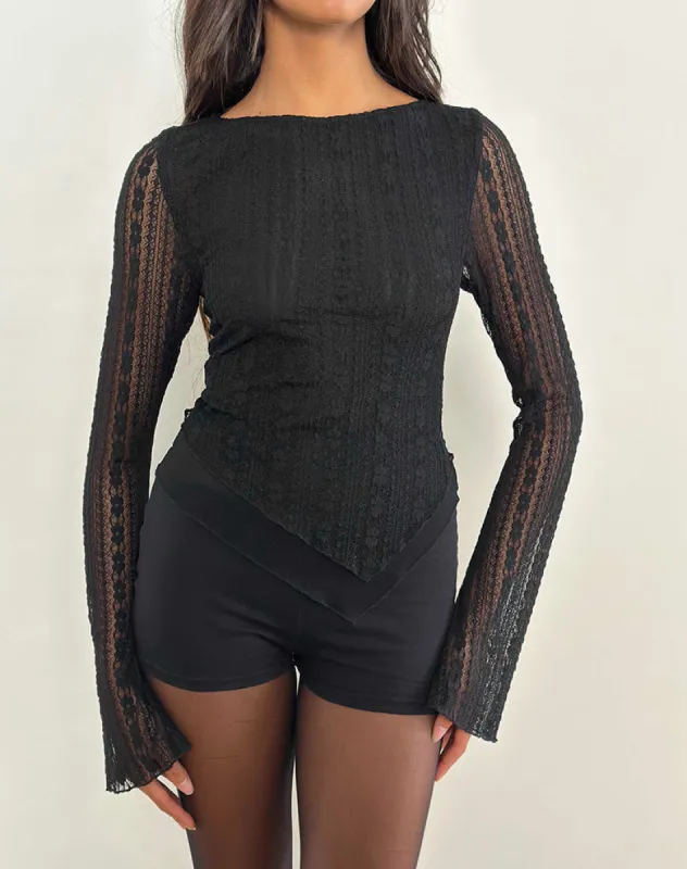 Malakai Long Sleeve Top in Lace Black made by Motel Rocks