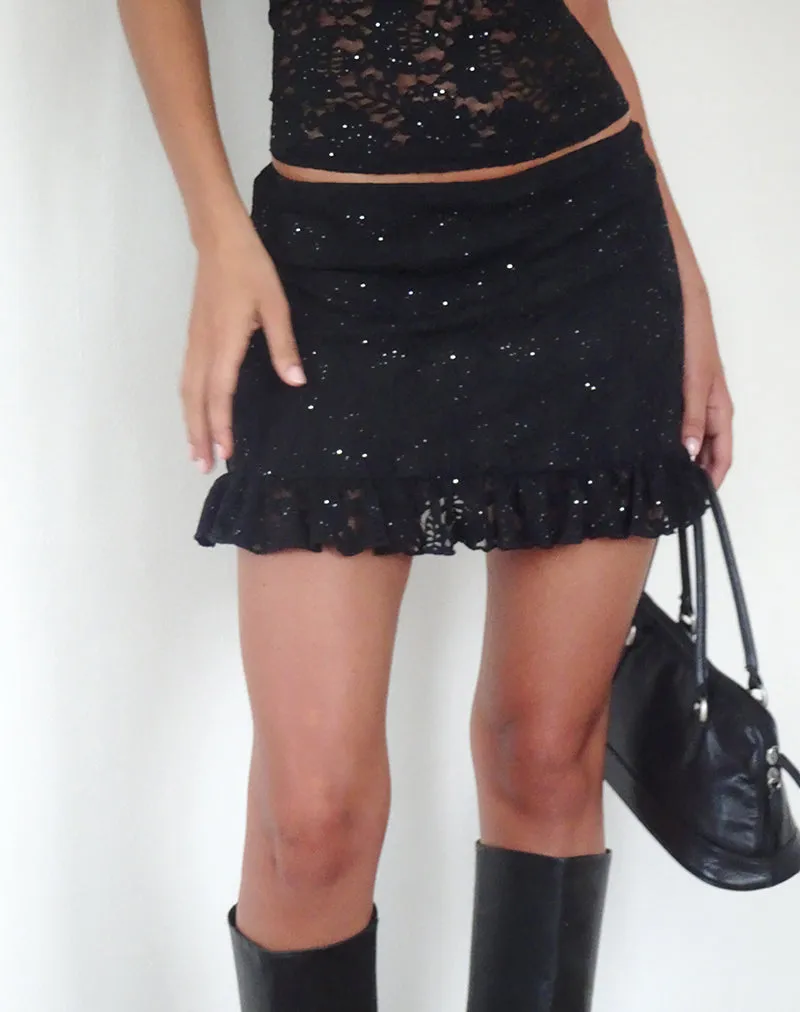 Karsya Mini Skirt in Black Sequin Lace sold by Motel Rocks product image thumbnail 4