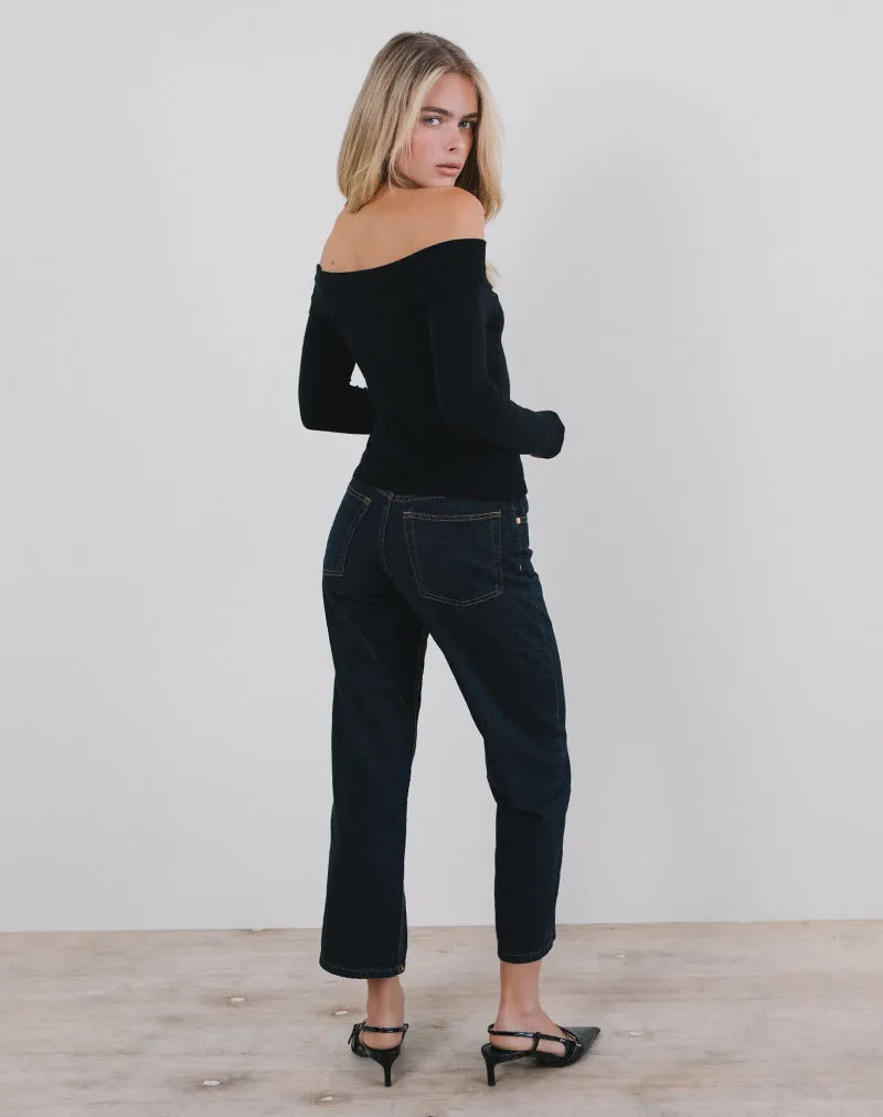 Orianne Bardot Top in Knit Black with Satin Bow sold by Motel Rocks product image thumbnail 3