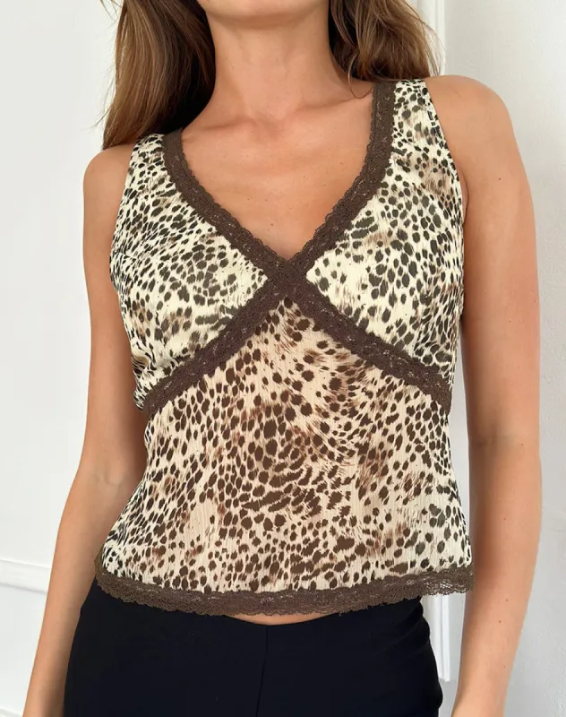 Timmy Top in Wild Leopard with Brown Lace sold by Motel Rocks