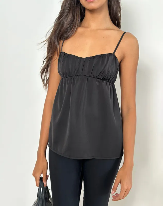 Camden Longline Cami Top in Satin Black sold by Motel Rocks