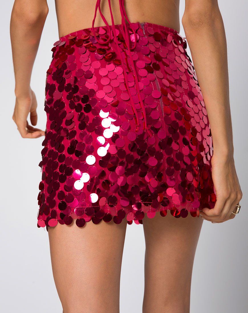 Helena Skirt in Red Cherry Disc Sequin sold by Motel Rocks product image thumbnail 3