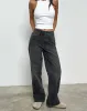 Mid Rise Turn Up Straight Jeans in Washed Black Grey sold by Motel Rocks