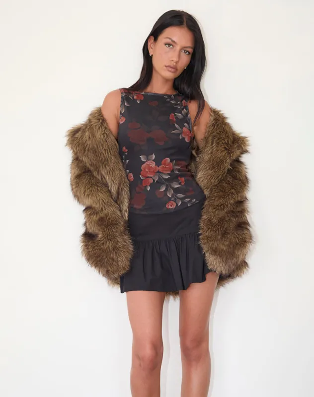 Dudley Vest Top in Watercolour Rose Black made by Motel Rocks