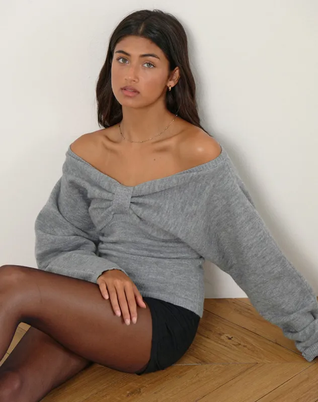 Sikuna Bow Jumper in Grey sold by Motel Rocks