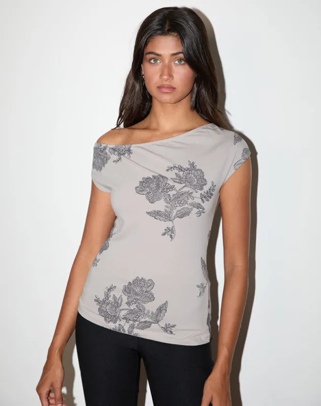 Pyso Asymmetric Top in Lace Flower Grey made by Motel Rocks